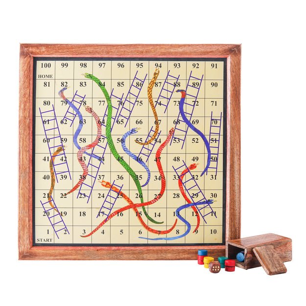 Handmade Wooden 2 in 1 Ludo Magnetic Snakes and Ladders Board Game | Verified Sustainable by Brown Living™