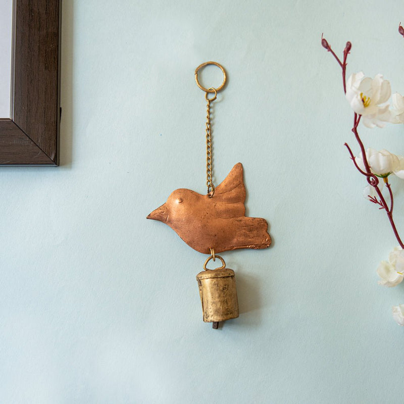 Buy Handmade Copper Bell Keyring - Bird Design | Shop Verified Sustainable Wall Decor on Brown Living™