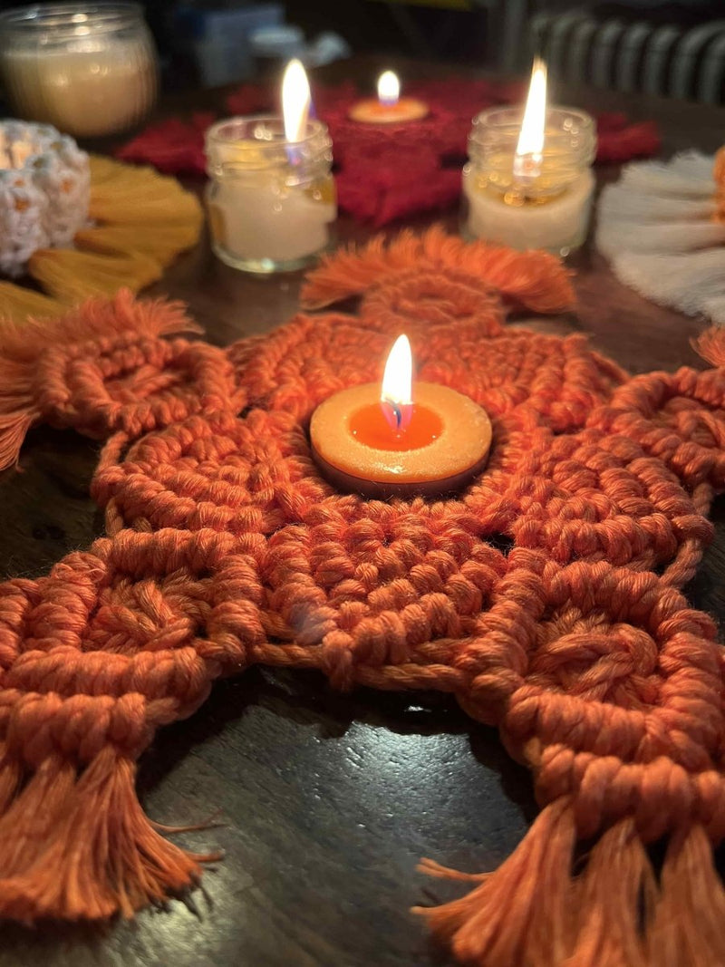 Buy Handmade Festive Diya Coaster Santari Orange | Shop Verified Sustainable Lamps & Lighting on Brown Living™