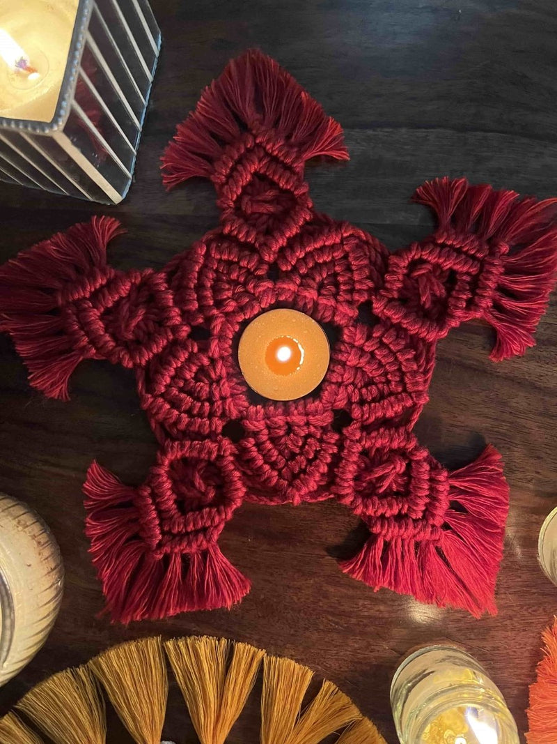 Handmade Festive Diya Coaster Sindoori Red | Verified Sustainable by Brown Living™