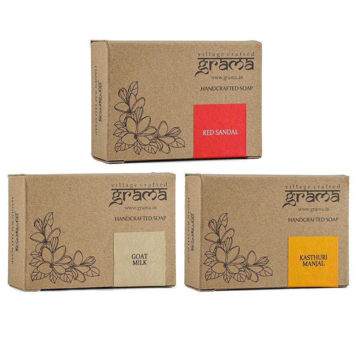 Handmade Goat Milk Soap, Red Sandal Soap, Kasthuri Manjal Soap, Combo Pack for Healthy Skin – Body Soap by Grama available on Brown Living™. . SKU: 248 - 10806 - GMASOAPCOMBO_GTM_RED_KSTRI. Img 1.