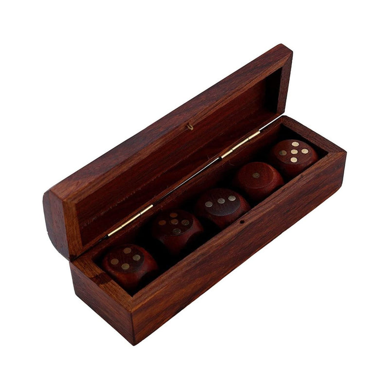 Buy Handmade Wooden Dice Game | Storage Box with Brass Inlay | Shop Verified Sustainable Learning & Educational Toys on Brown Living™