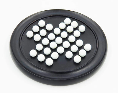 Handmade Wooden Solitaire Board Game with White Glass Marble – Learning & Educational Toys on Brown Living™. SKU: 1007418. Img 1.