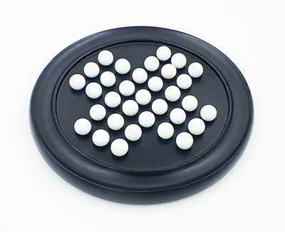 Handmade Wooden Solitaire Board Game with White Glass Marble – Learning & Educational Toys on Brown Living™. SKU: 1007418. Img 2.