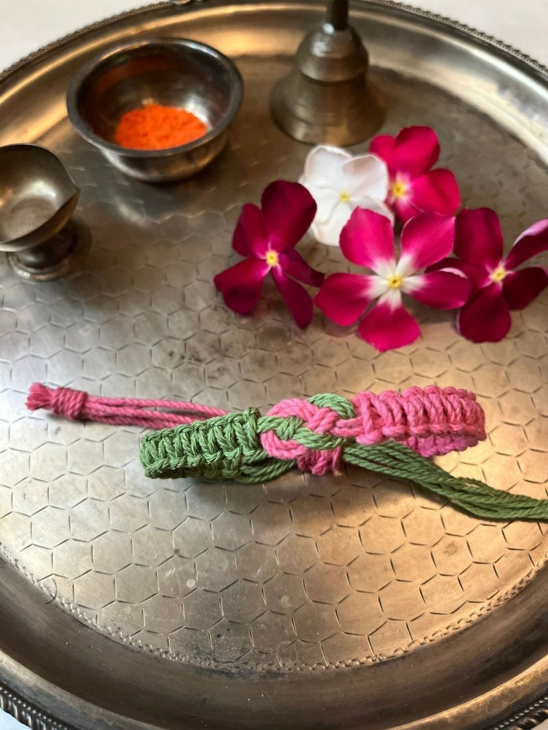 Buy Handmade Infinity Rakhi Off Green and Pink | Shop Verified Sustainable Products on Brown Living