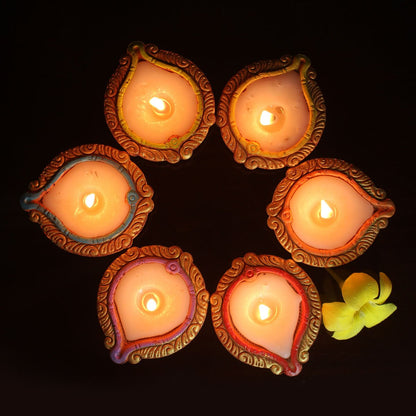 Handmade Motiff Bankura Diya Soywax Filled Candles - Set Of 12 | Verified Sustainable by Brown Living™