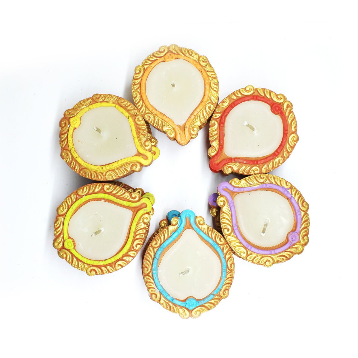 Handmade Motiff Bankura Diya Soywax Filled Candles - Set Of 12 | Verified Sustainable by Brown Living™