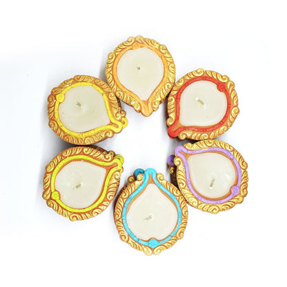 Handmade Motiff Bankura Diya Soywax Filled Candles - Set Of 12 | Verified Sustainable by Brown Living™