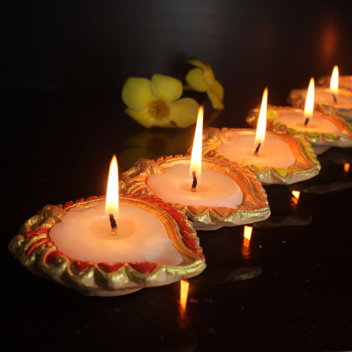 Handmade Motiff Design 1 Diya Soywax Filled Candles - Set of 12 | Verified Sustainable by Brown Living™