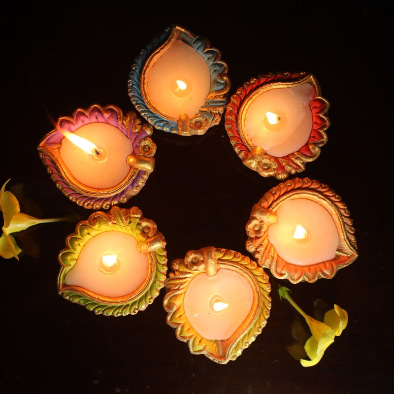 Buy Handmade Motiff Design 1 Diya Wax Filled Candles- Set Of 12 | Shop Verified Sustainable Products on Brown Living