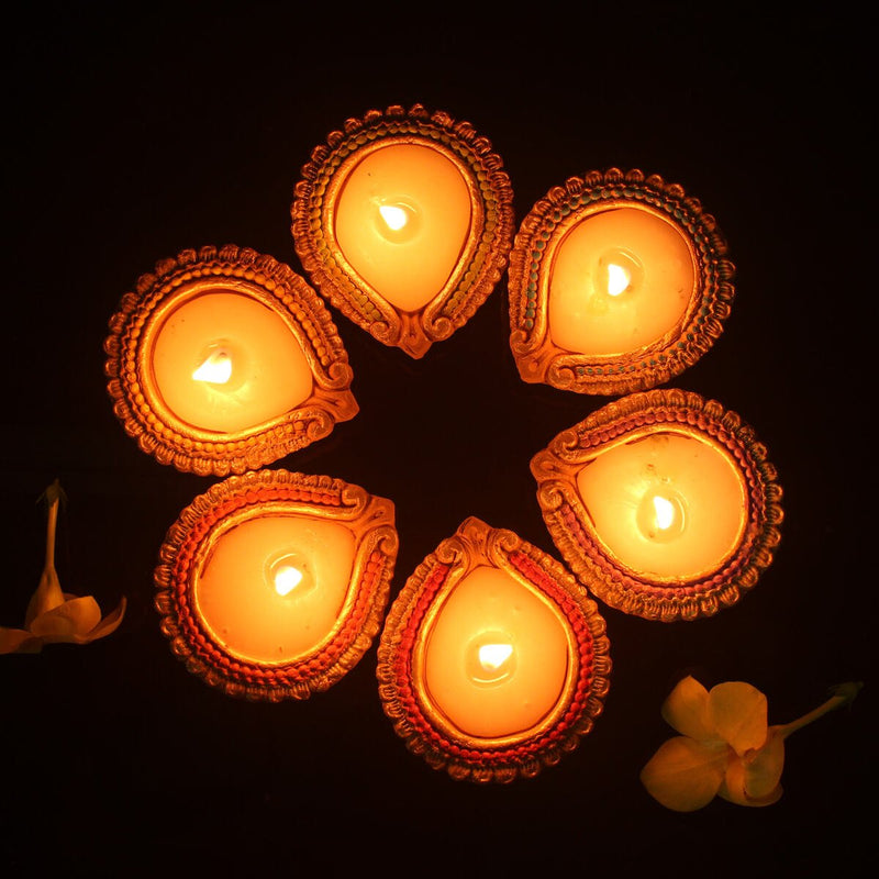 Buy Handmade Motiff Diya Design 2 Wax Filled Candles- Set Of 12 | Shop Verified Sustainable Products on Brown Living