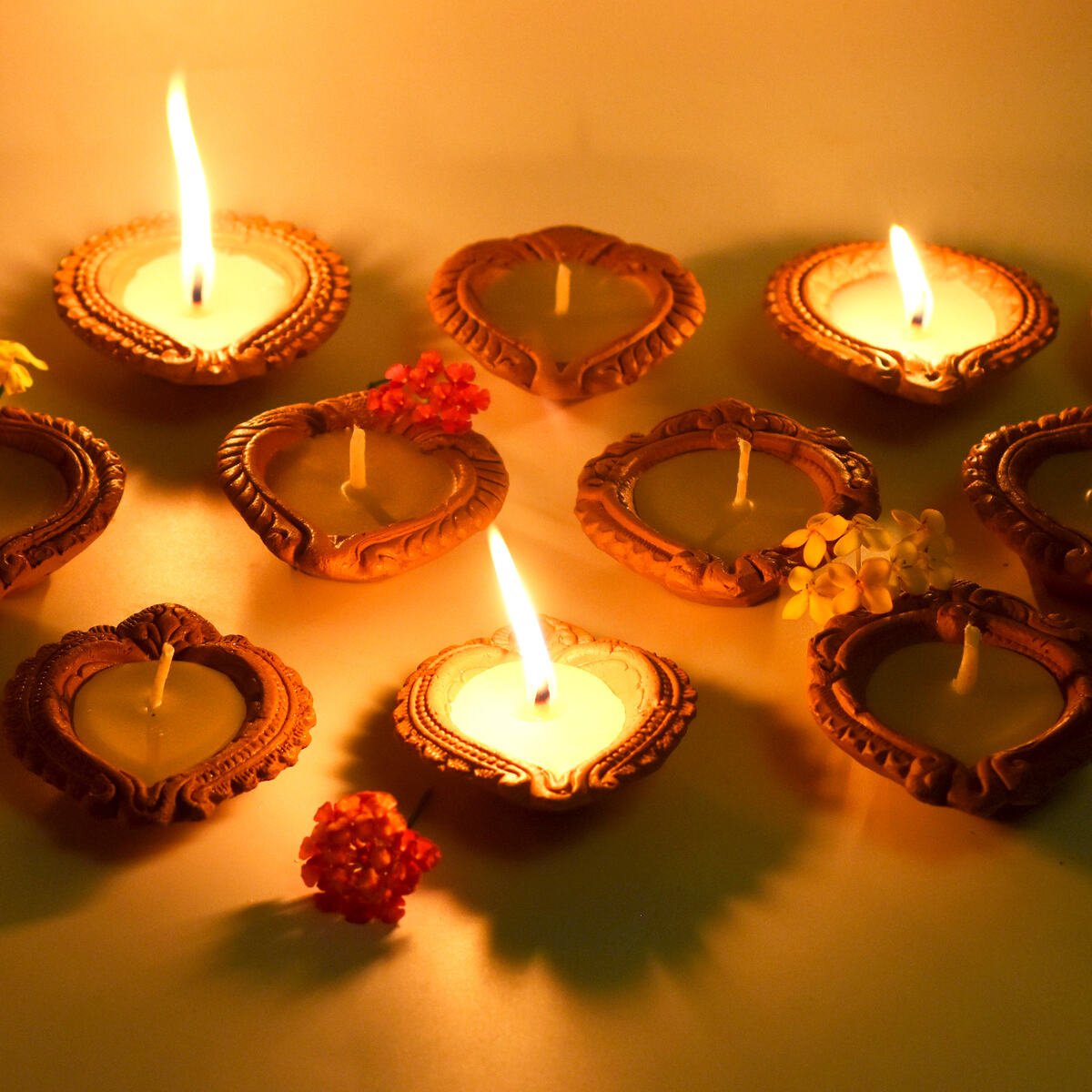 Handmade Motiff Diya Soywax Filled Candles - Set Of 12 | Verified Sustainable by Brown Living™