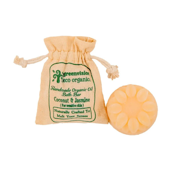 Buy Handmade Organic Oil Bath Bar Coconut & Jasmine (For sensitive skin) 100gm - Pack Of 2 | Shop Verified Sustainable Body Soap on Brown Living™