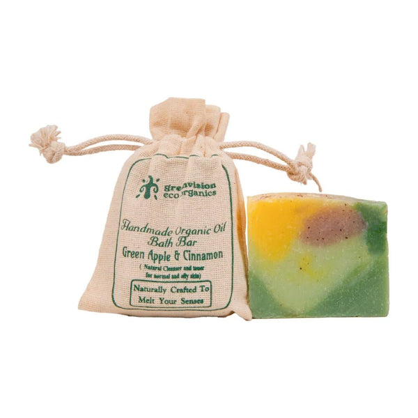 Buy Handmade Organic Oil Bath Bar Green Apple & Cinnamon (Natural Cleanser and toner for normal and oily skin)100gm - Pack of 2 | Shop Verified Sustainable Body Soap on Brown Living™