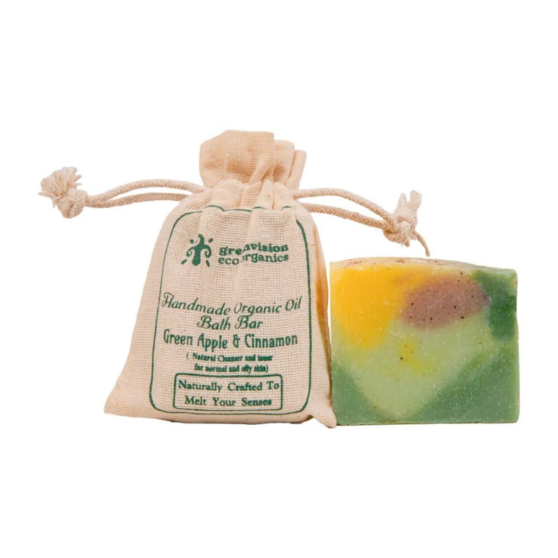 Buy Handmade Organic Oil Bath Bar Green Apple & Cinnamon (Natural Cleanser and toner for normal and oily skin)100gm - Pack of 2 | Shop Verified Sustainable Products on Brown Living
