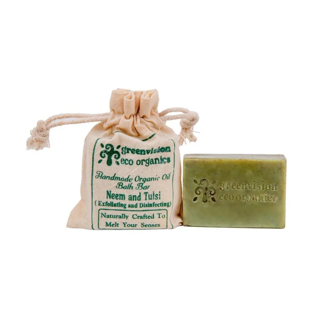 Handmade Organic Oil Bath Bar - Neem & Tulsi (Anti Bacterial & Exfoliating Scrub) 100 Gm - Pack Of 2 | Verified Sustainable by Brown Living™