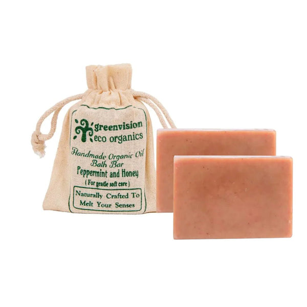 Buy Handmade Organic Oil Bath Bar- Peppermint and Honey 2 Packs (For gentle soft care)100 GM | Shop Verified Sustainable Body Soap on Brown Living™