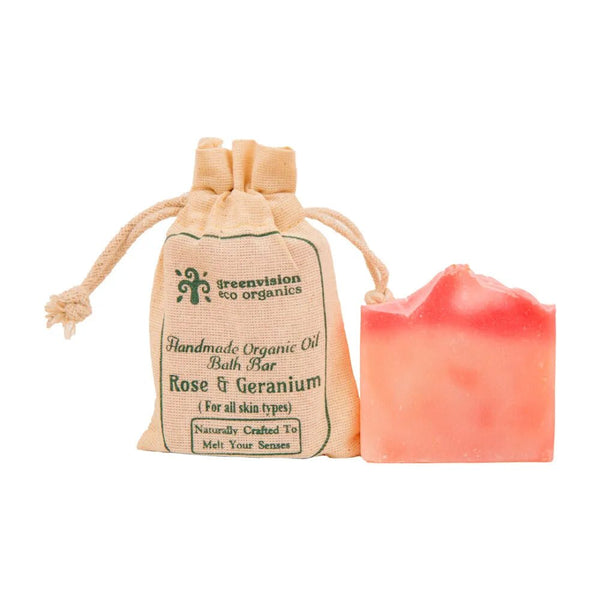Buy Handmade Organic Oil Bath Bar Rose & Geranium (For all skin types) 100gm- Pack Of 2 | Shop Verified Sustainable Body Soap on Brown Living™