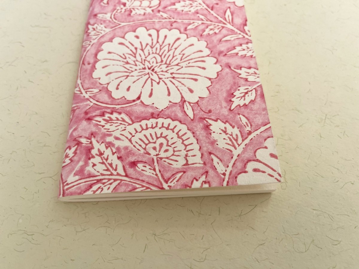 Handmade pink block print journal | Eco - friendly notebook, Sustainable, Upcycled cotton rag paper | Verified Sustainable by Brown Living™