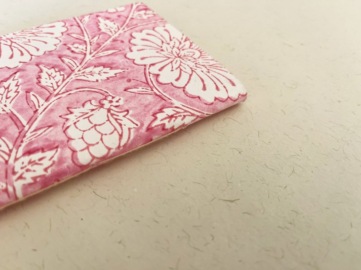 Handmade pink block print journal | Eco - friendly notebook, Sustainable, Upcycled cotton rag paper | Verified Sustainable by Brown Living™