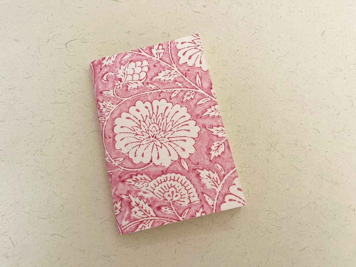 Handmade pink block print journal | Eco - friendly notebook, Sustainable, Upcycled cotton rag paper | Verified Sustainable by Brown Living™