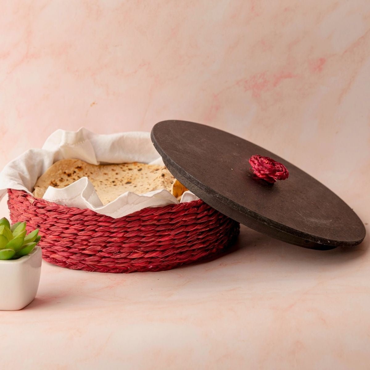 Buy Sustainable Handmade Sabai Grass Roti Box - Red on Brown Living™