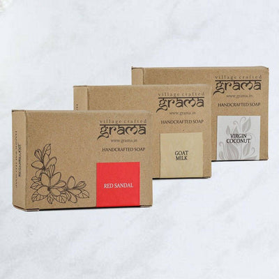 Handmade Soap Combo for Dry Skin, 125g each | Pack of 3 – Body Soap on Brown Living™. SKU: GMASOAP_GOATM_VIRCO_REDSAN01. Img 1.