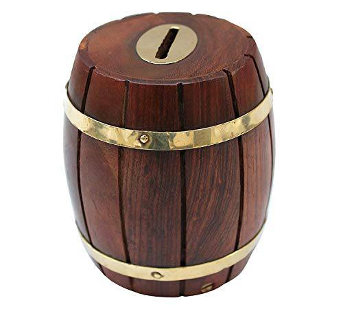 Buy Handmade Wooden Barrel Money Piggy Bank | Shop Verified Sustainable Piggy Banks & Money Jars on Brown Living™