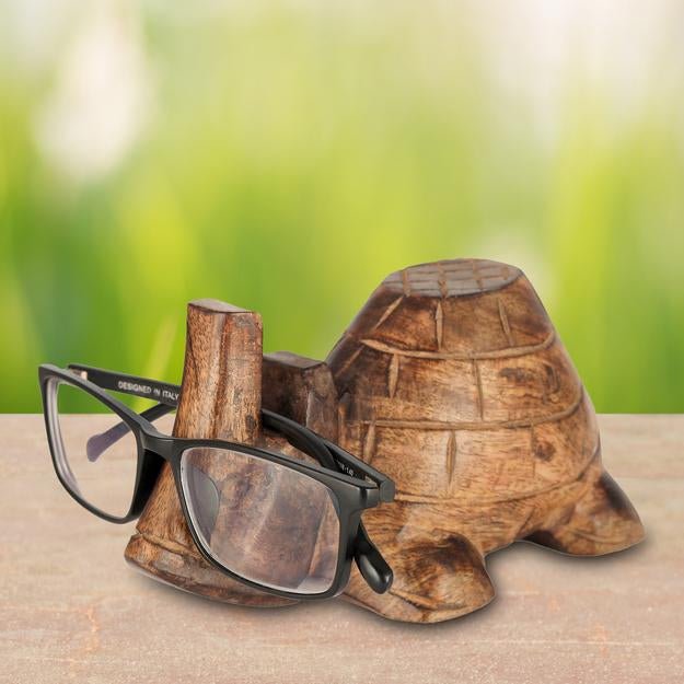 Buy Handmade Wooden Carved Sunglasses Holder Stand - Turtle Design | Shop Verified Sustainable Products on Brown Living