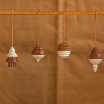 Handmade Wooden Christmas Tree Hanging Ornaments | Set of 4 | Verified Sustainable by Brown Living™