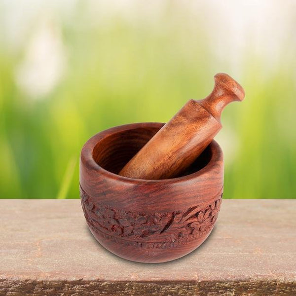 Buy Handmade Wooden Kitchen Okhli Masher| Mortar Pestle | Shop Verified Sustainable Kitchen Tools on Brown Living™