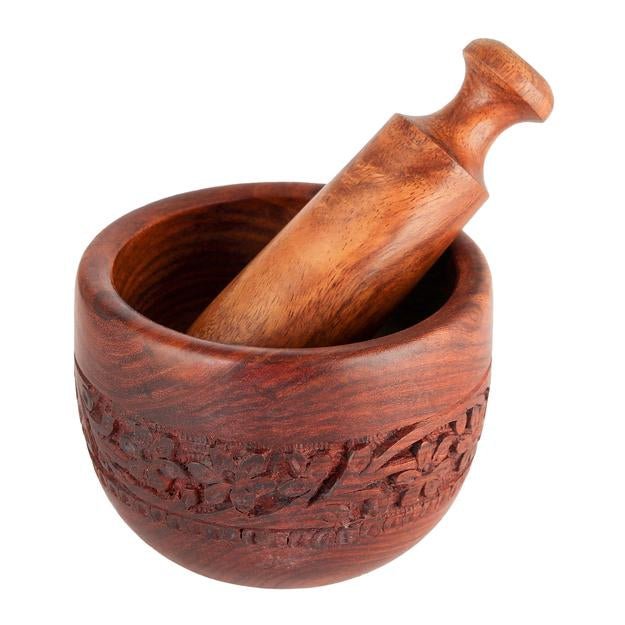 Buy Handmade Wooden Mortar Pestle with Intense Carving | Shop Verified Sustainable Products on Brown Living