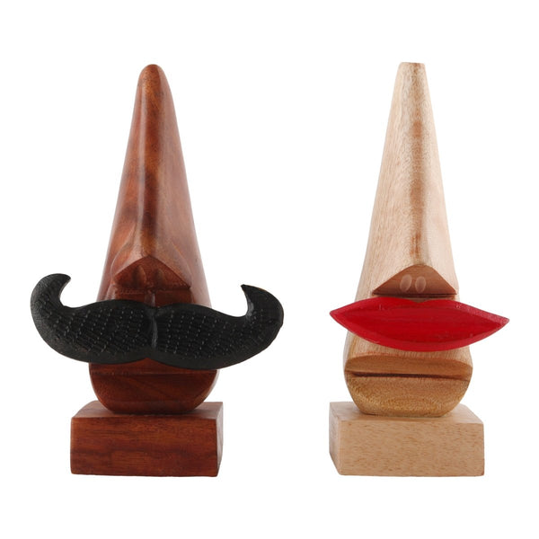 Buy Handmade Wooden Nose Shaped Spectacle Stand with Red and Black | Shop Verified Sustainable Table Decor on Brown Living™