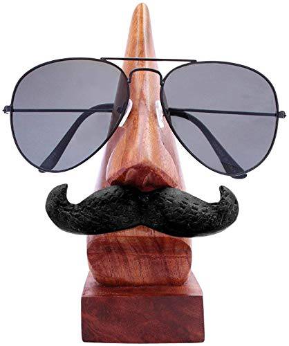 Buy Handmade Wooden Nose Shaped Eyewear Holder with Black Mustache | Shop Verified Sustainable Table Decor on Brown Living™
