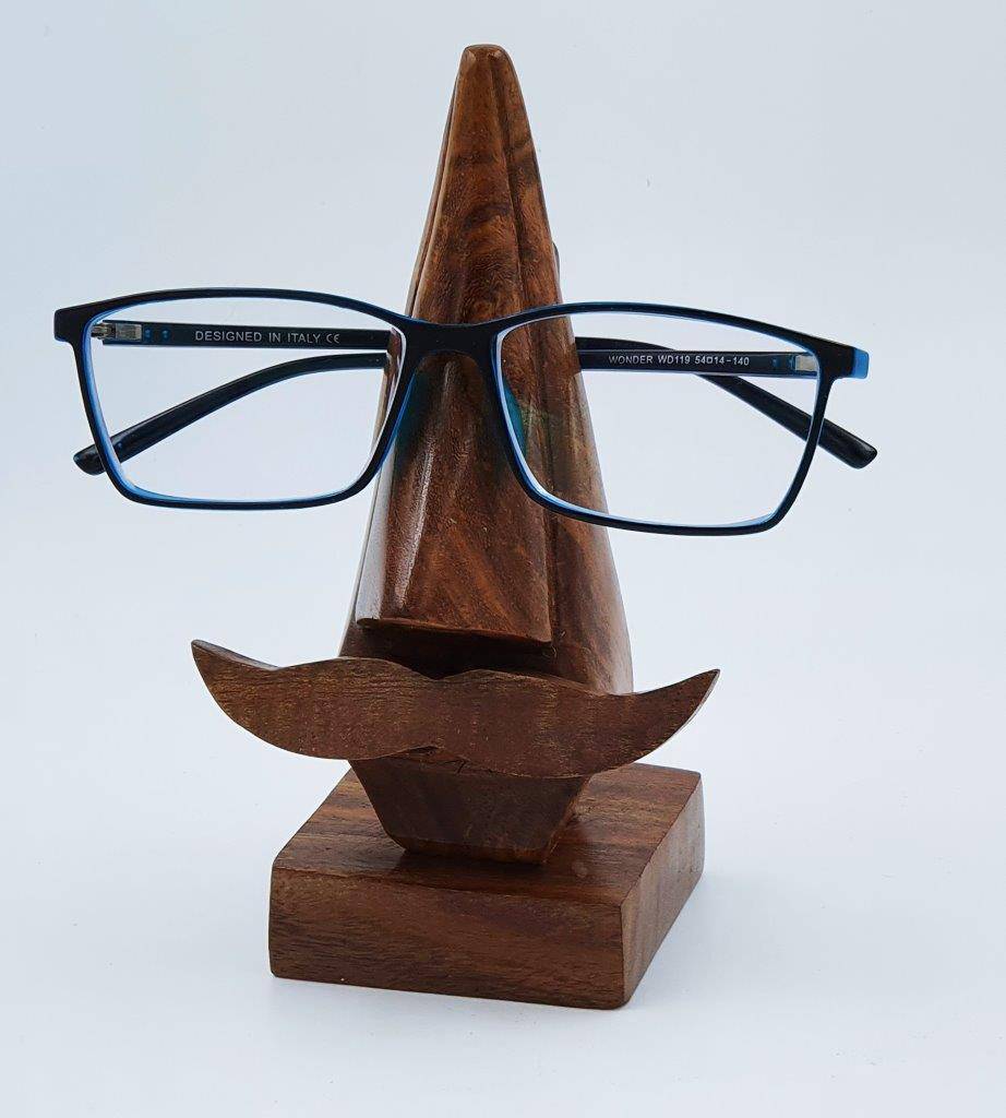 Wooden Nose Shaped Sunglasses Holder Stand with Brown Mustache | Verified Sustainable by Brown Living™