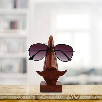Wooden Nose Shaped Sunglasses Holder Stand with Brown Mustache | Verified Sustainable by Brown Living™