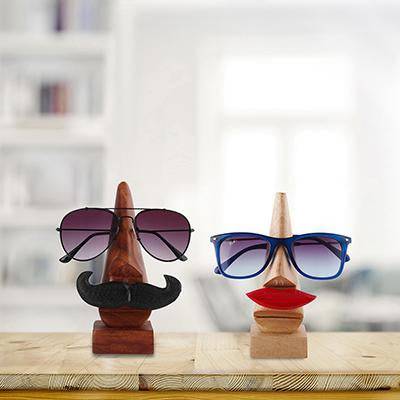 Buy Handmade Wooden Nose Shaped Sunglasses Holder with Red Lips and Black Mustache | Shop Verified Sustainable Products on Brown Living
