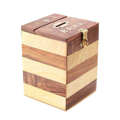 Handmade Vintage Wooden Piggy Bank for Kids and Adults – Piggy Banks & Money Jars on Brown Living™. SKU: 1300. Img 3.