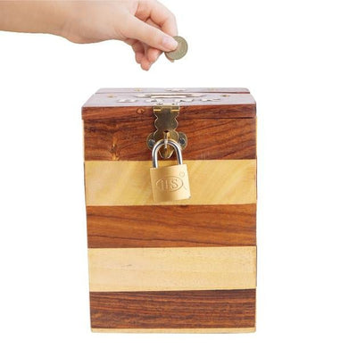 Handmade Vintage Wooden Piggy Bank for Kids and Adults – Piggy Banks & Money Jars on Brown Living™. SKU: 1300. Img 2.