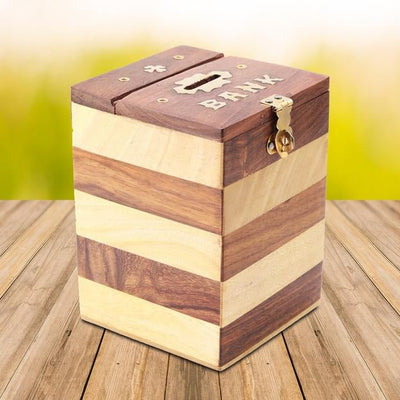 Handmade Vintage Wooden Piggy Bank for Kids and Adults – Piggy Banks & Money Jars on Brown Living™. SKU: 1300. Img 1.