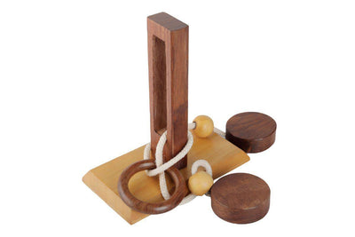Handmade Wooden Rope and Ring Organic 3D Brain Teaser Puzzle – Learning & Educational Toys on Brown Living™. SKU: 1022408. Img 3.