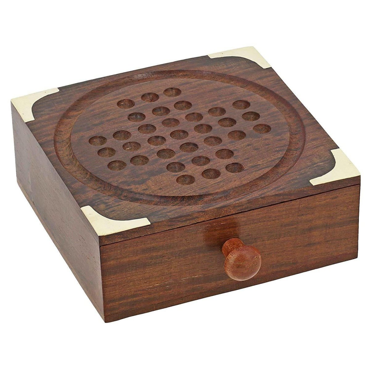 Handmade Indian Wooden Solitaire Board Game with Steel Beads | Verified Sustainable by Brown Living™