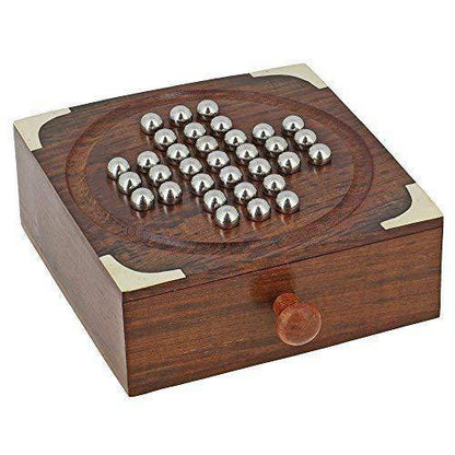 Handmade Indian Wooden Solitaire Board Game with Steel Beads | Verified Sustainable by Brown Living™