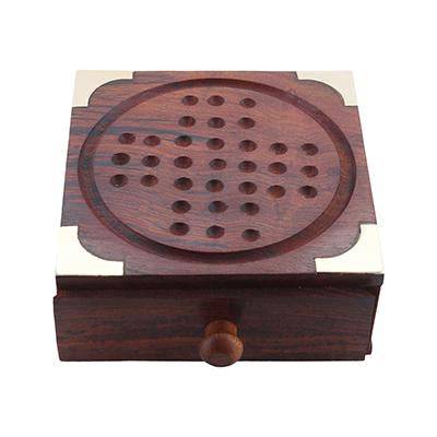 Handmade Indian Wooden Solitaire Board Game with Steel Beads | Verified Sustainable by Brown Living™