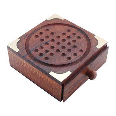 Buy Handmade Wooden Solitaire Board Game with Metal Balls Beads Travel Games | Shop Verified Sustainable Products on Brown Living