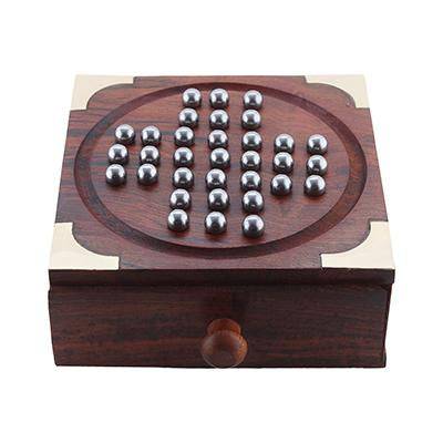 Handmade Indian Wooden Solitaire Board Game with Steel Beads | Verified Sustainable by Brown Living™