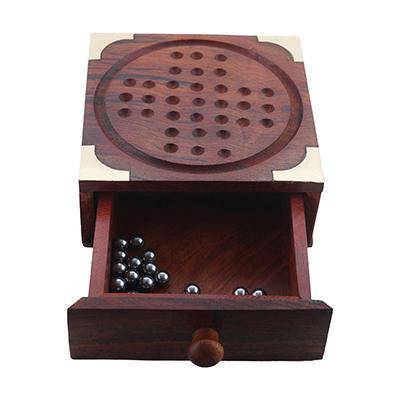 Handmade Indian Wooden Solitaire Board Game with Steel Beads | Verified Sustainable by Brown Living™