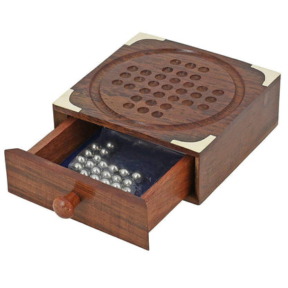 Handmade Indian Wooden Solitaire Board Game with Steel Beads | Verified Sustainable by Brown Living™