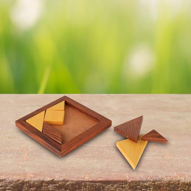 Handmade Wooden Tangram Puzzle | 7 - Piece Jigsaw Puzzle | Verified Sustainable by Brown Living™