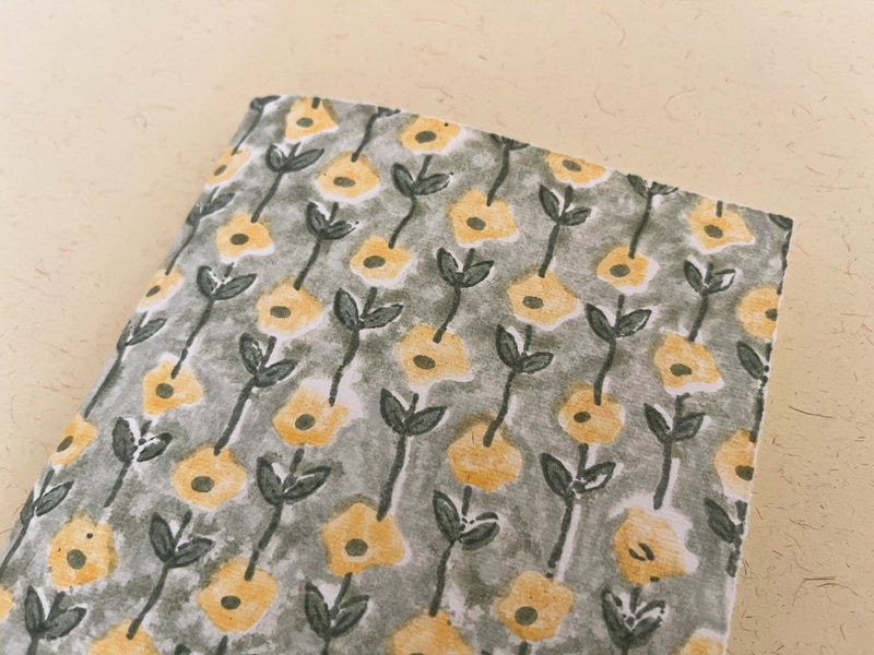 Buy Handmade yellow flower block print journal, Eco - friendly notebook, Sustainable, Upcycled cotton rag paper | Shop Verified Sustainable Products on Brown Living
